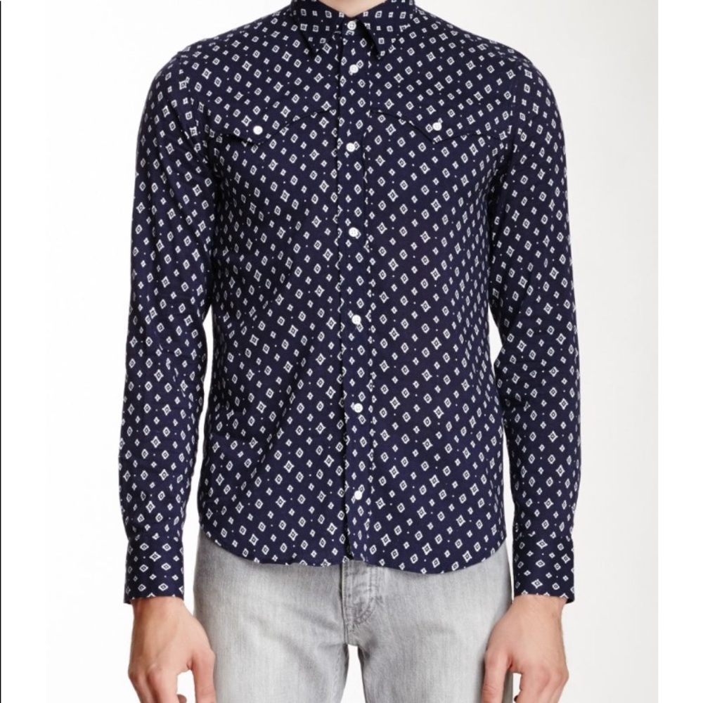 Sandro Blue casual western-style shirt Size 2XL 100%cotton, Long Sleeves. NEW